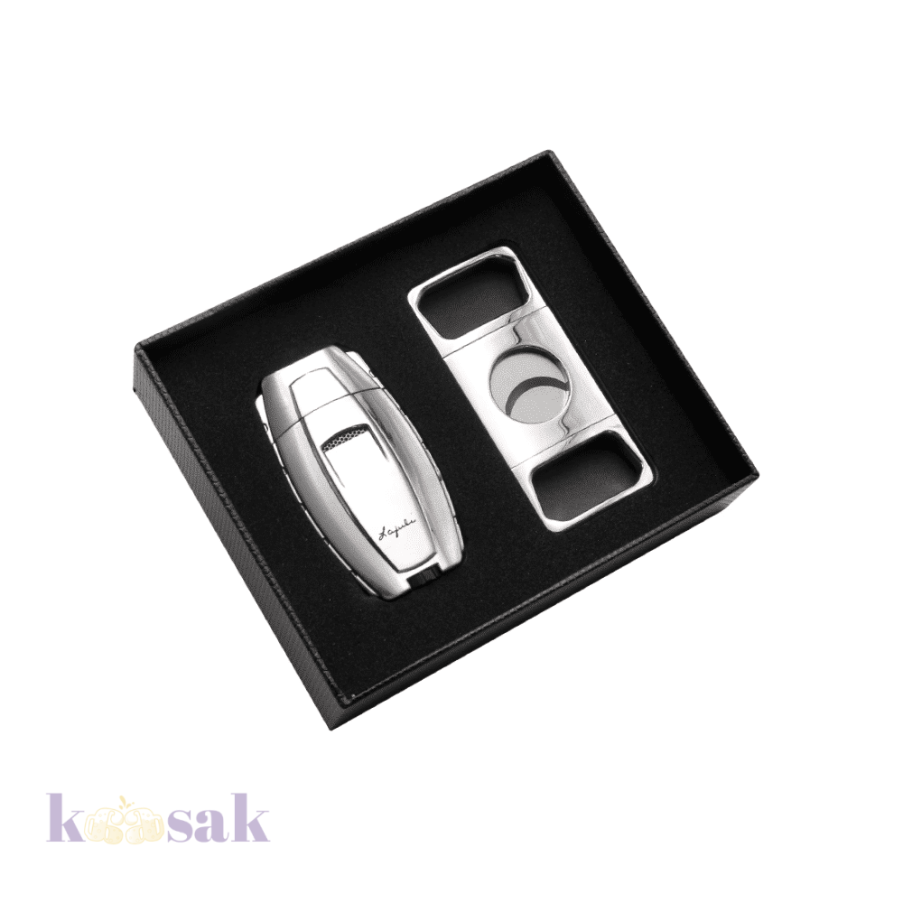 Lafuli Cigar Lighter & Cutter Set - Silver