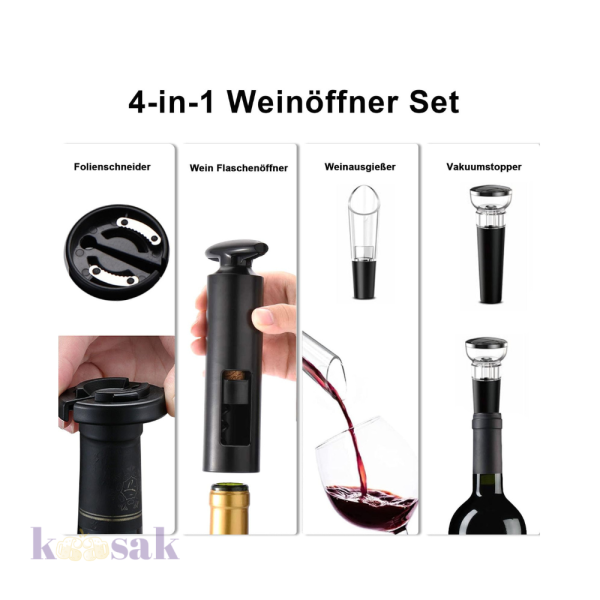 Self-pull Pump Wine Opener 4 in 1 Set