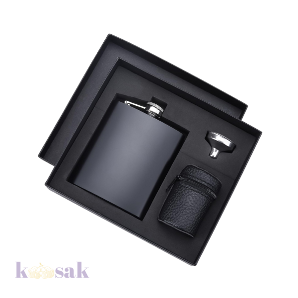 Stainless Steel Full Matt Black Flask 4 pcs Set