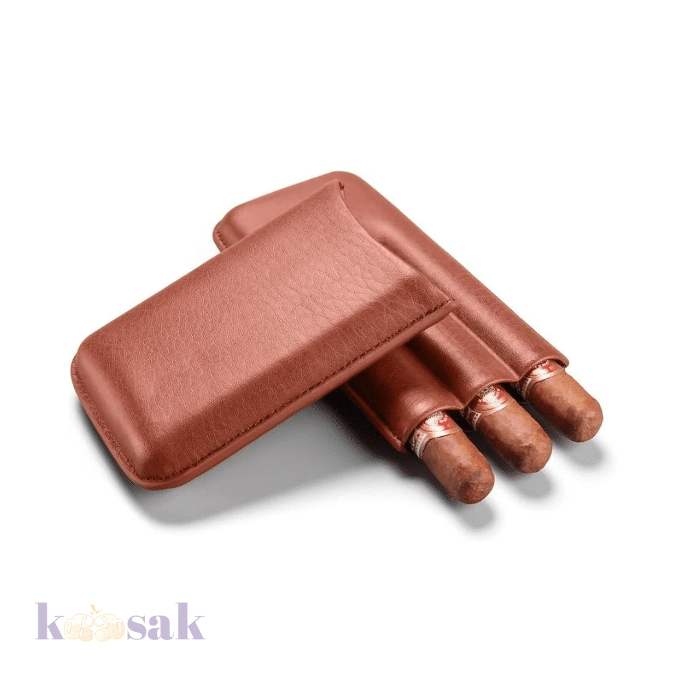 Tripple Slot Cigar Case - Brown Leather