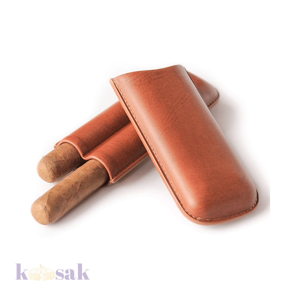Double Slot Cigar Case - Brown Leather